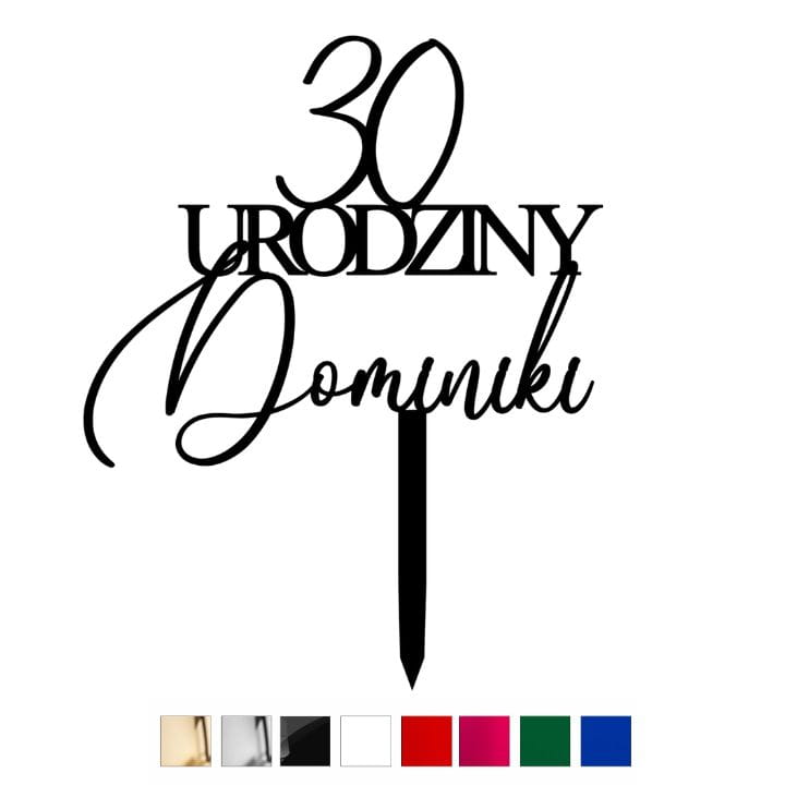 Topper urodzinowy na tort z imieniem wiekiem - różne kolory